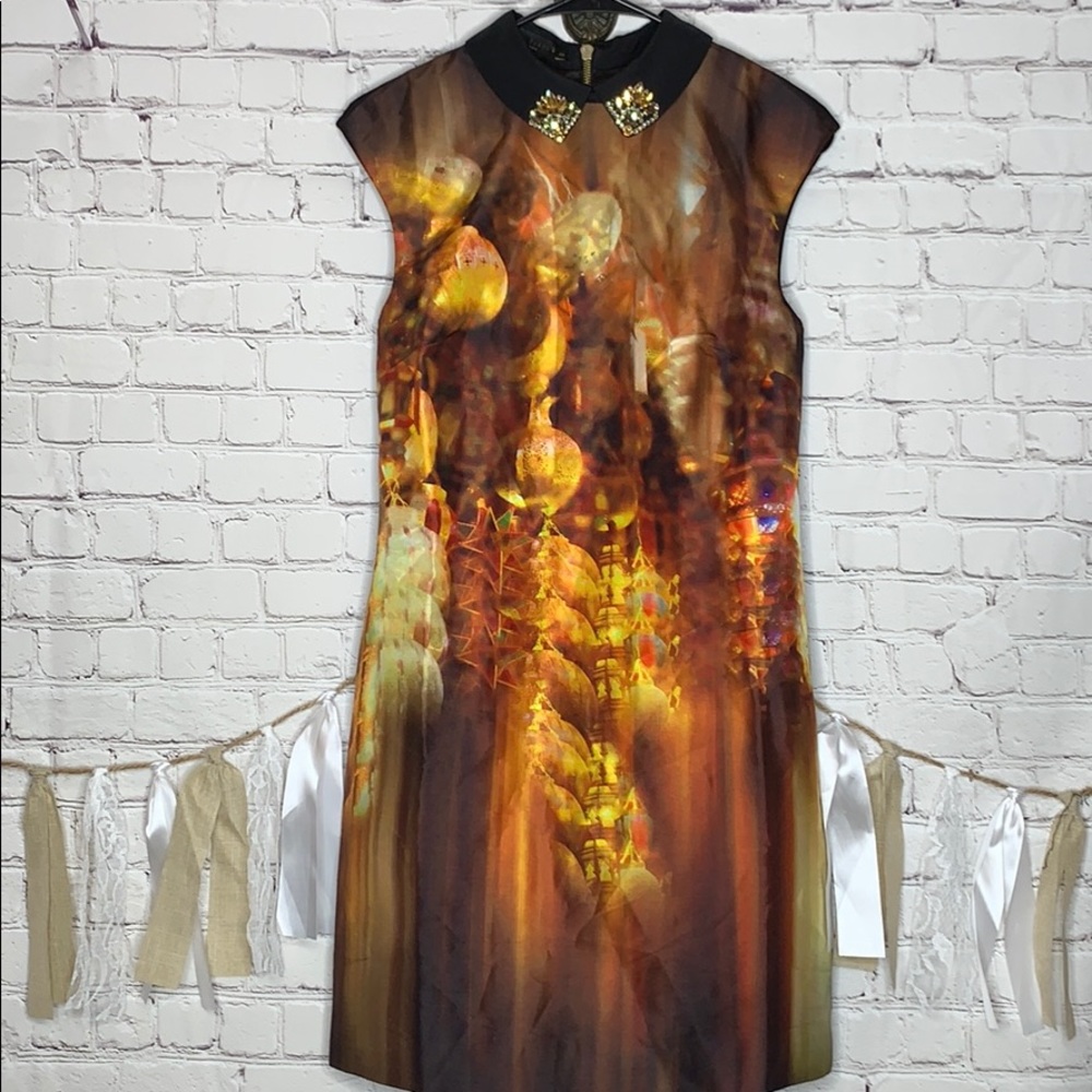 Ted Baker Holiday Dress Size 0 Jeweled ornament kaleidoscope print